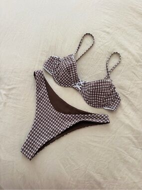 Sanori Swim Underwire Bikini Set Brown Gingham